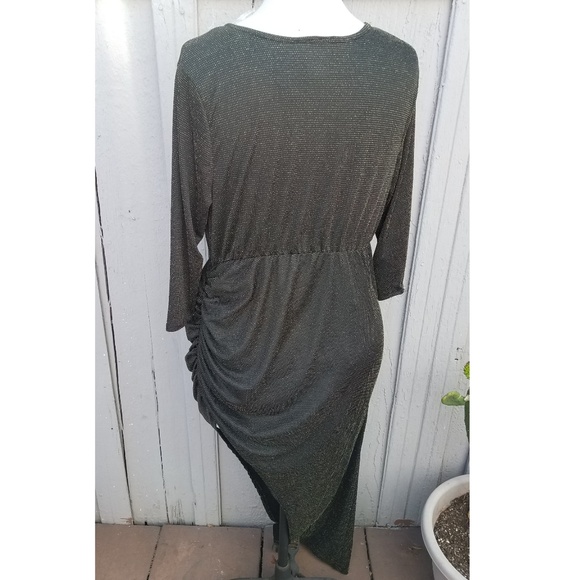 3x GOLD LONG SLEEVE SYMMETRICAL DRESS RUCHING - Picture 4 of 6